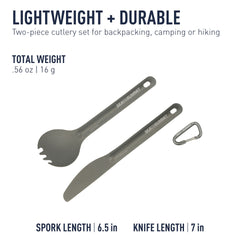 Multi-use spork ideal for soups and noodles on outdoor adventures.