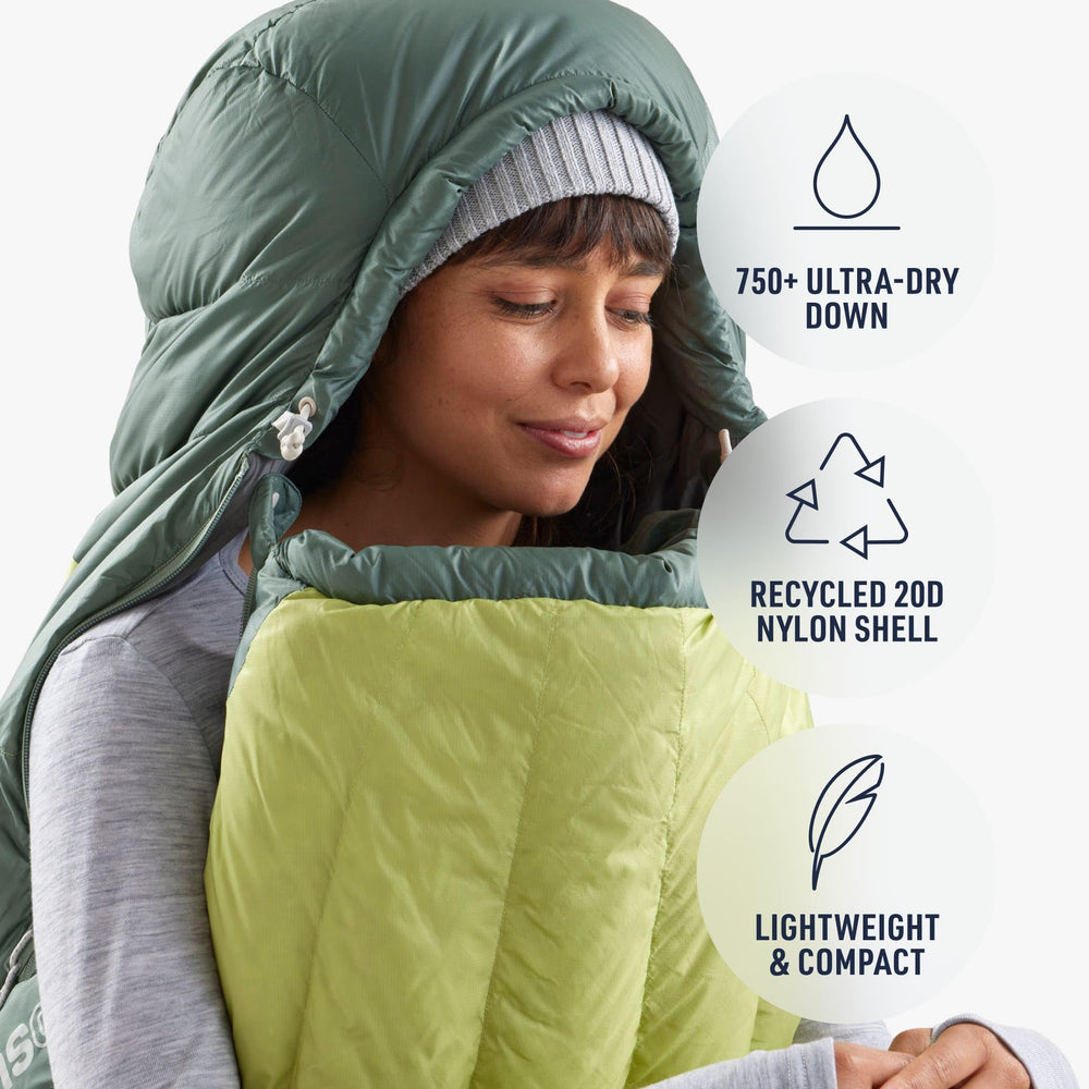 Sea to Summit Ascent 20D recycled shell with DWR protects against wind.