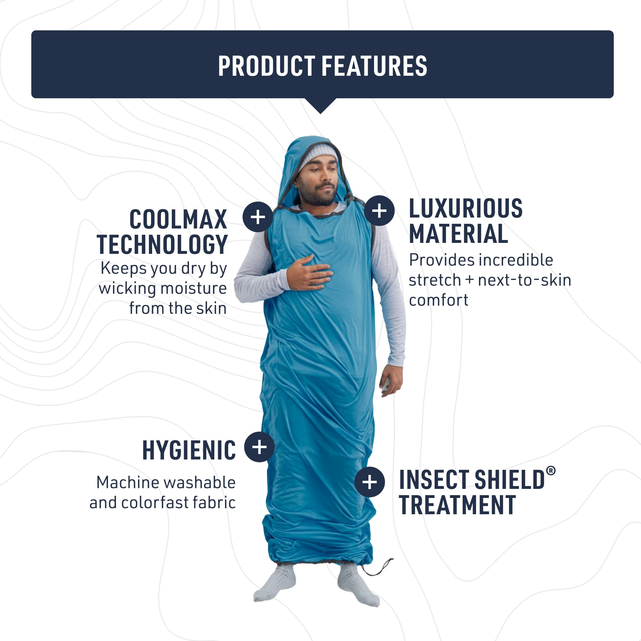Sea to Summit Breeze liner rectangular shape closeup for unrestricted movement