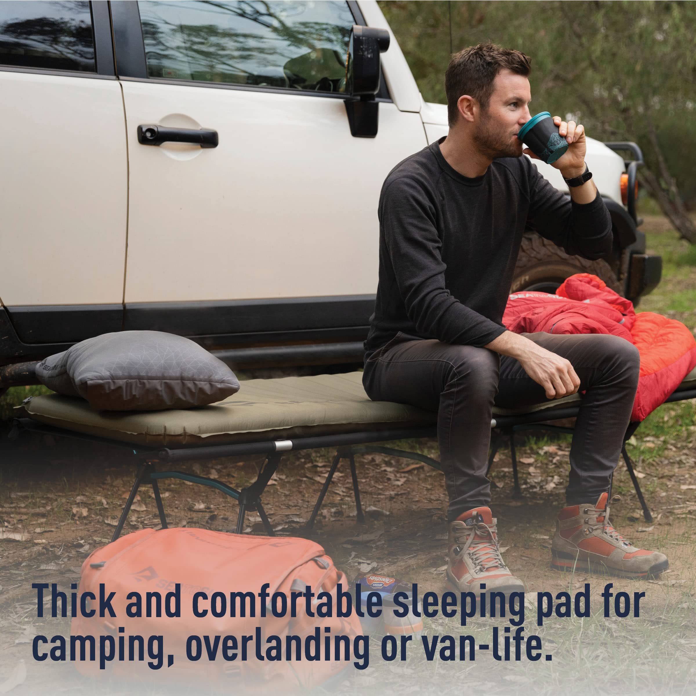 Sea to Summit Camp Plus valve detail illustrating quick inflation and easy deflation for fast setup.