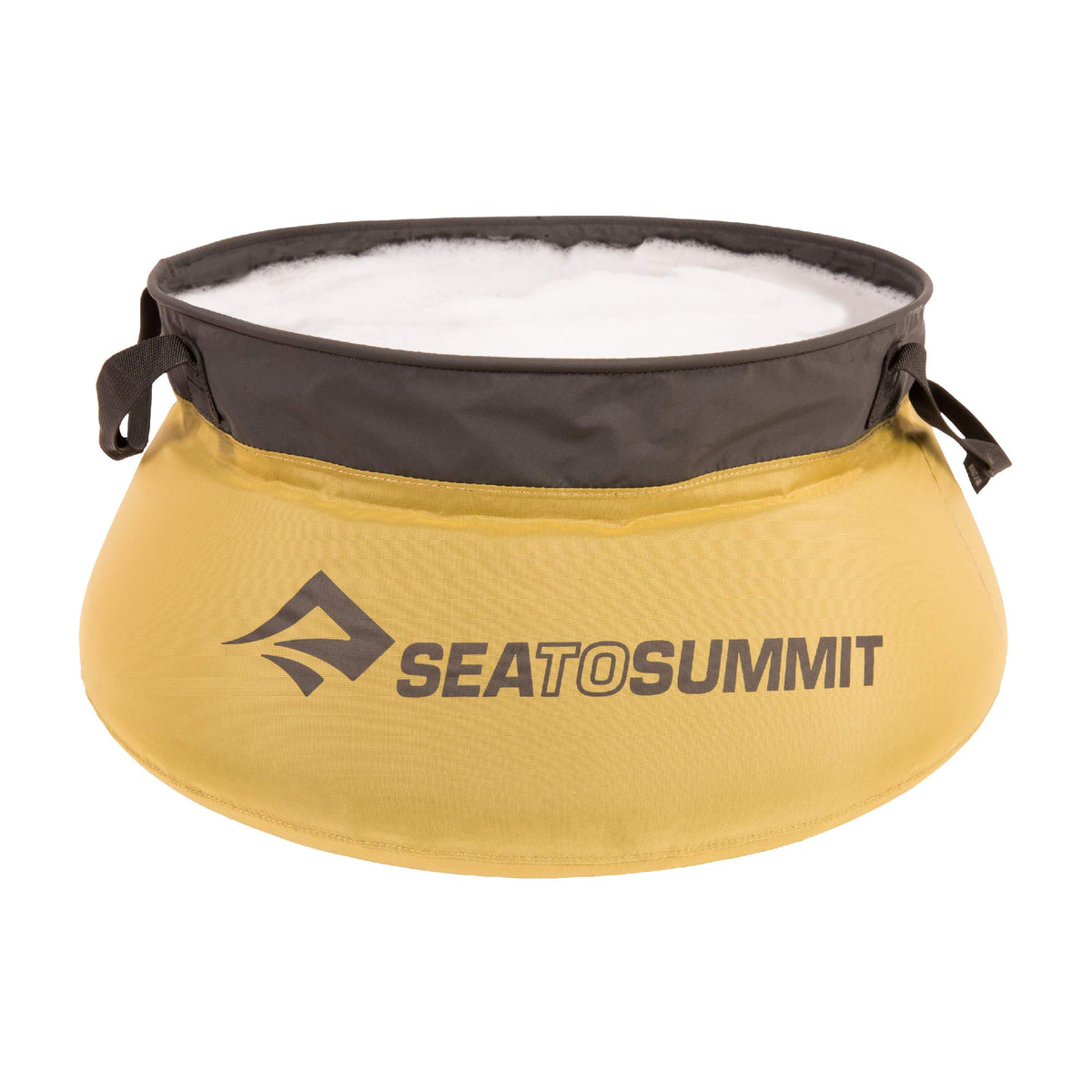 Sea to Summit collapsible sink folded compact, backpack-ready for campsite cleanup.