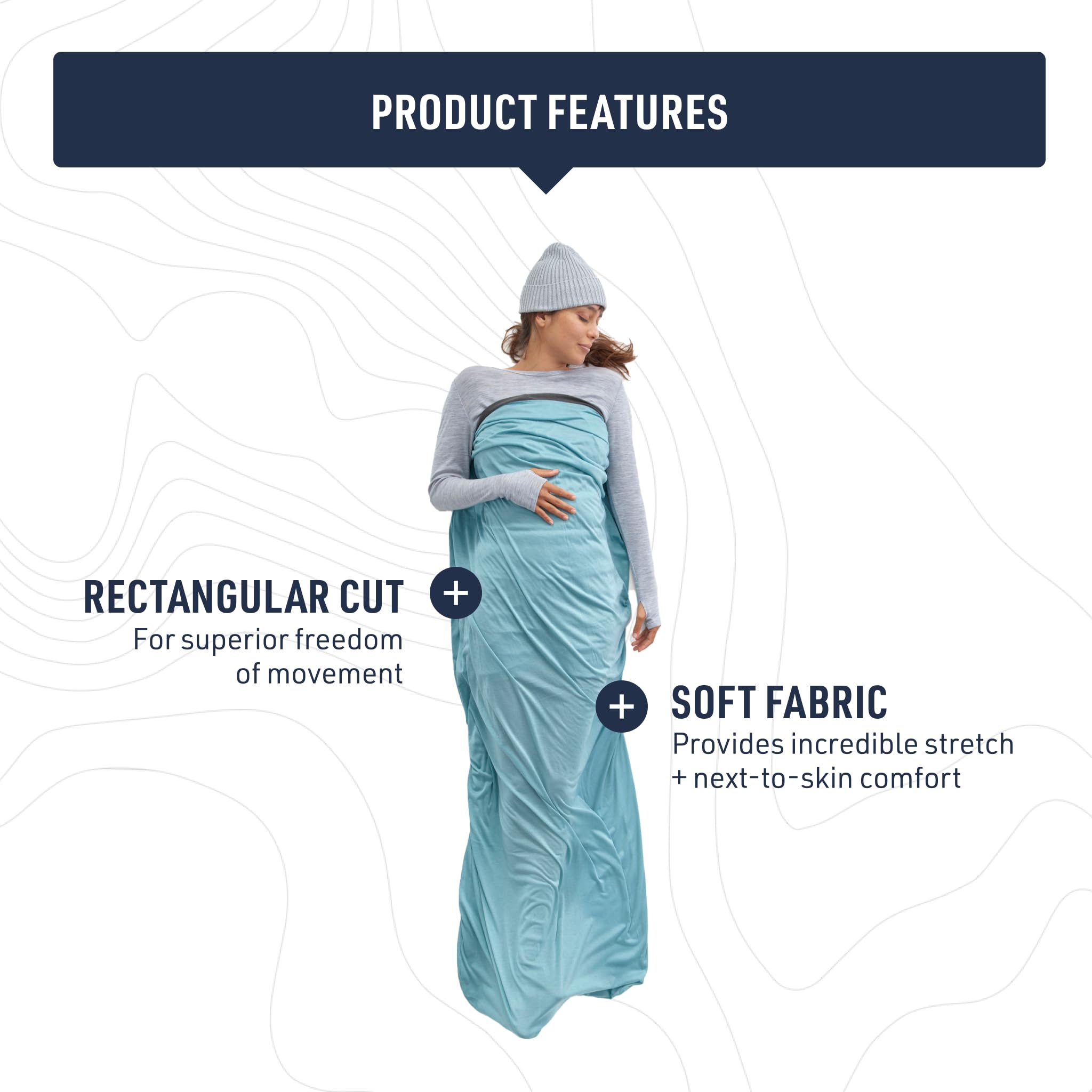 Sea to Summit Comfort Blend liner laid flat to show stretch-knit freedom of movement.