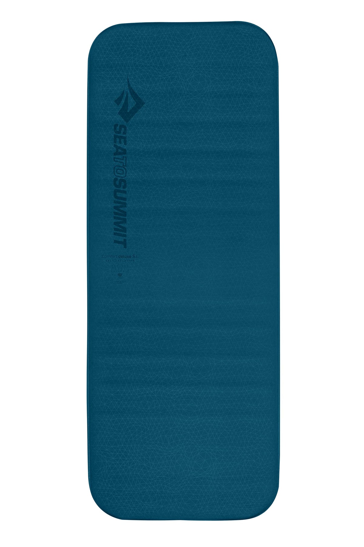 Sea to Summit Comfort Deluxe mat top view, plush 4-inch thickness for comfort.