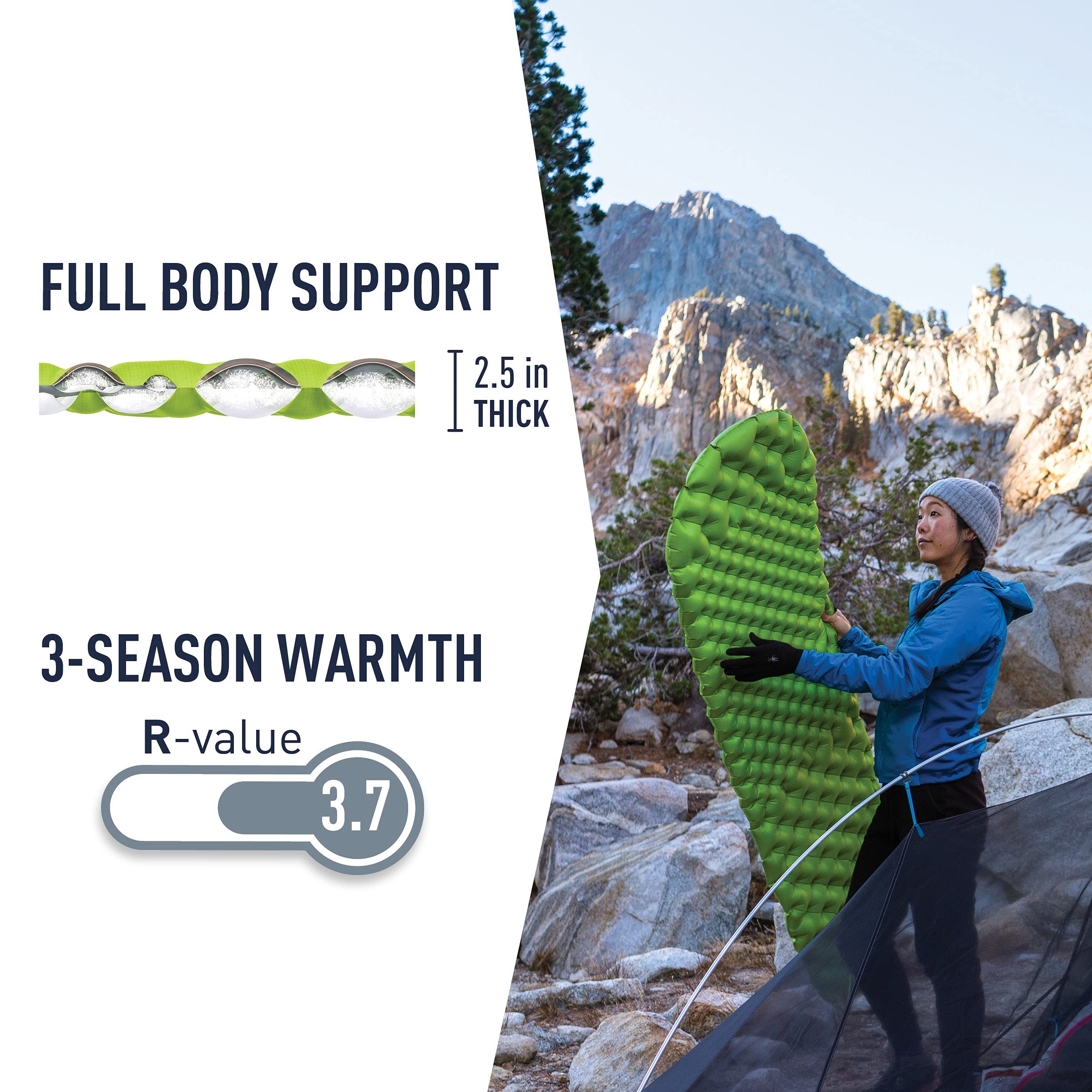 Sea to Summit Comfort Light insulation layer reflects heat for warmth.