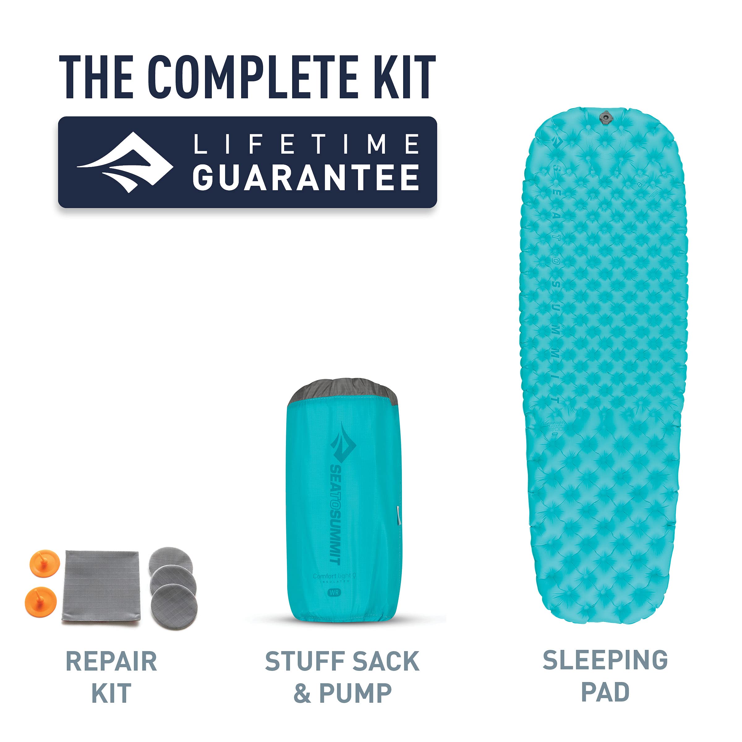 Sea to Summit Comfort Light stuff sack and repair kit for field readiness.