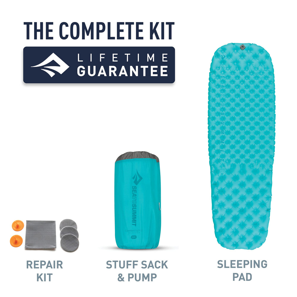Sea to Summit Comfort Light stuff sack and repair kit for field readiness.