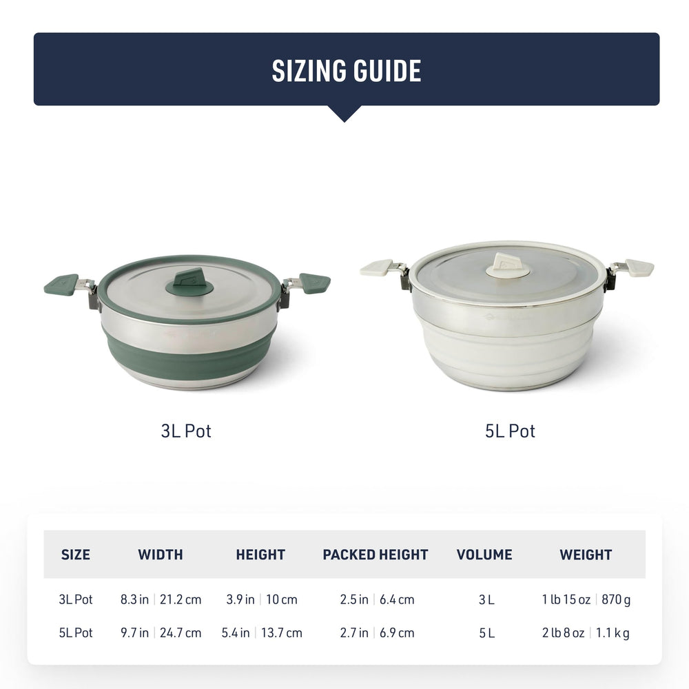 Sea to Summit Detour 5L collapsible pot in use on camp stove for meals
