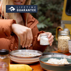 Sea to Summit Detour bowl beluga black expanded for meal prep on camping trips.