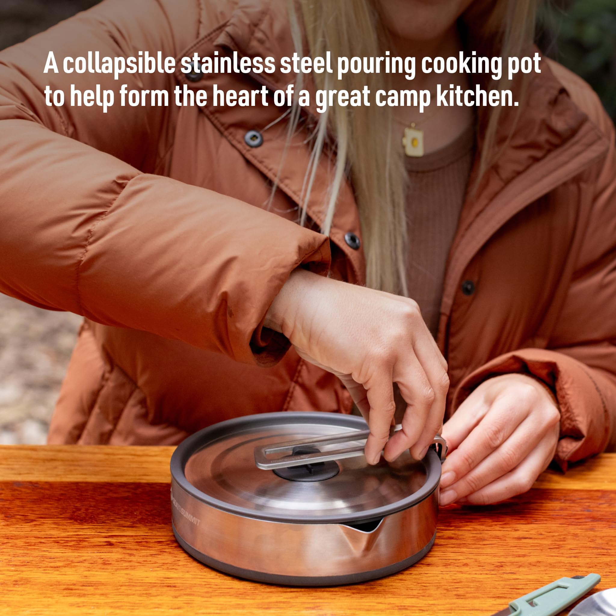 Sea to Summit Detour pot with three-ply base for even heating on the stove