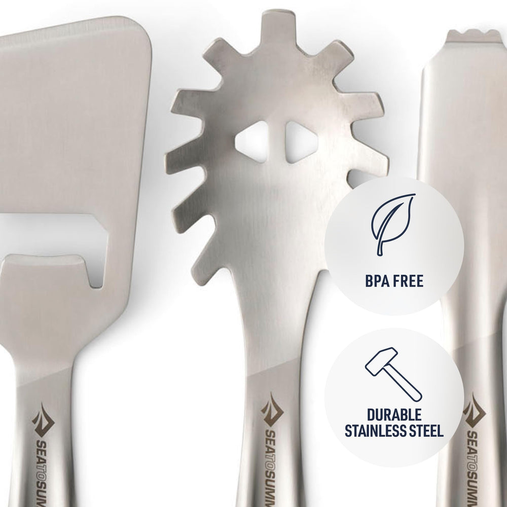 Sea to Summit Detour tongs for flipping and serving over a camp stove