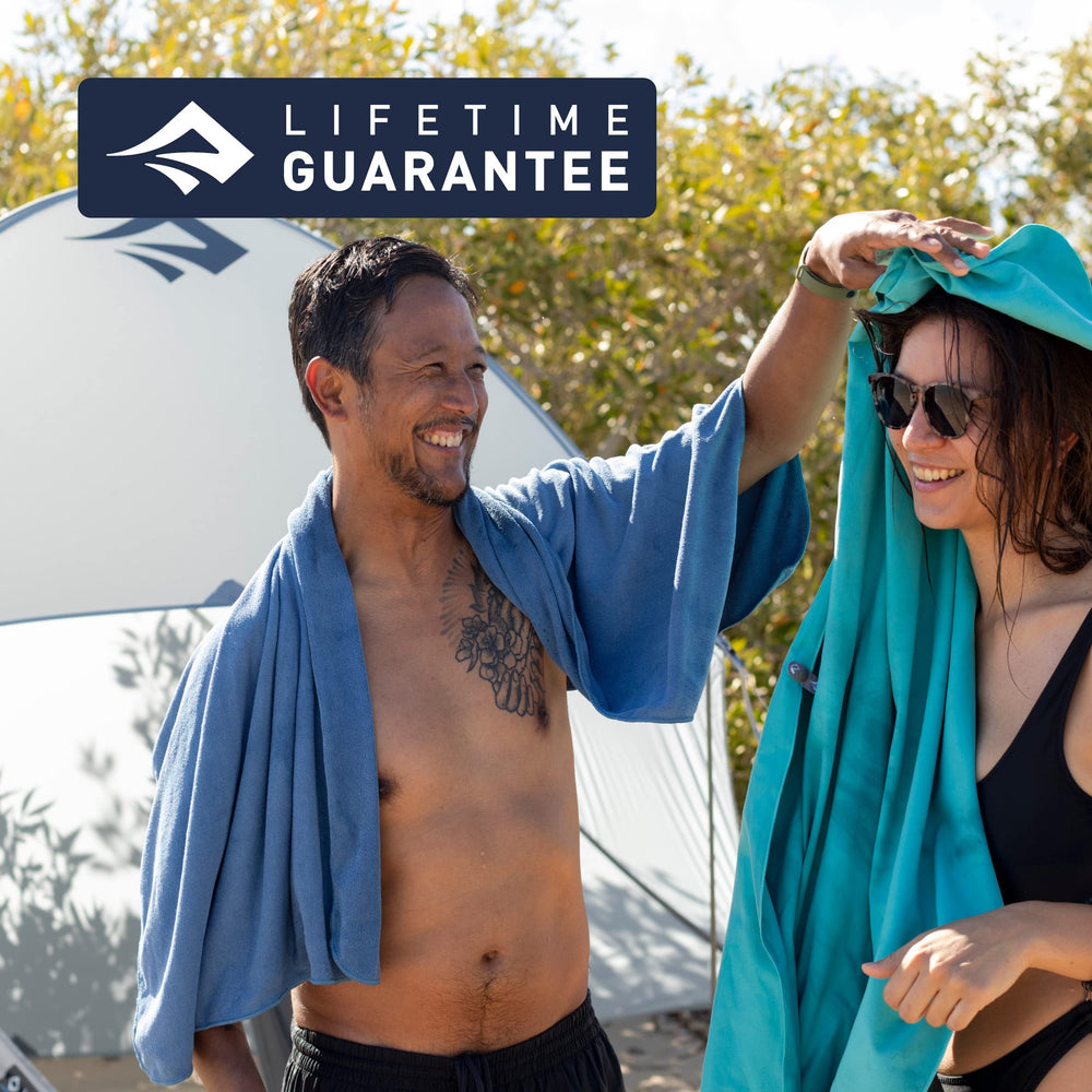 Sea to Summit Drylite towel multipurpose for bath, beach, or campsite use.