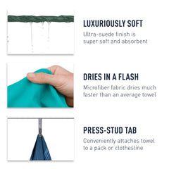Sea to Summit Drylite towel packable size fits packs and bags.