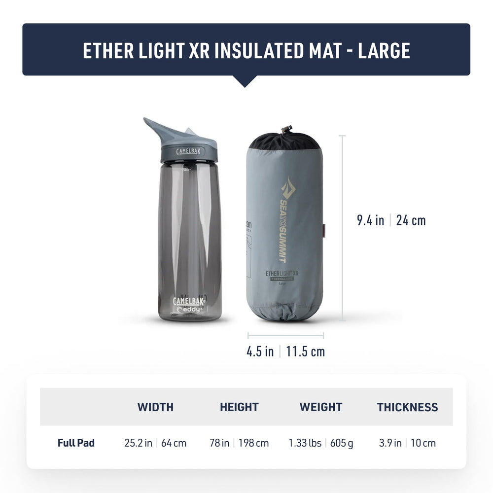 Sea to Summit Ether Light XR sleeping pad side view shows tapered profile for packability.