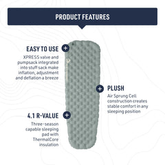 Sea to Summit Ether Light XR thermalcore insulation boosts warmth with quiet, reflective layers.
