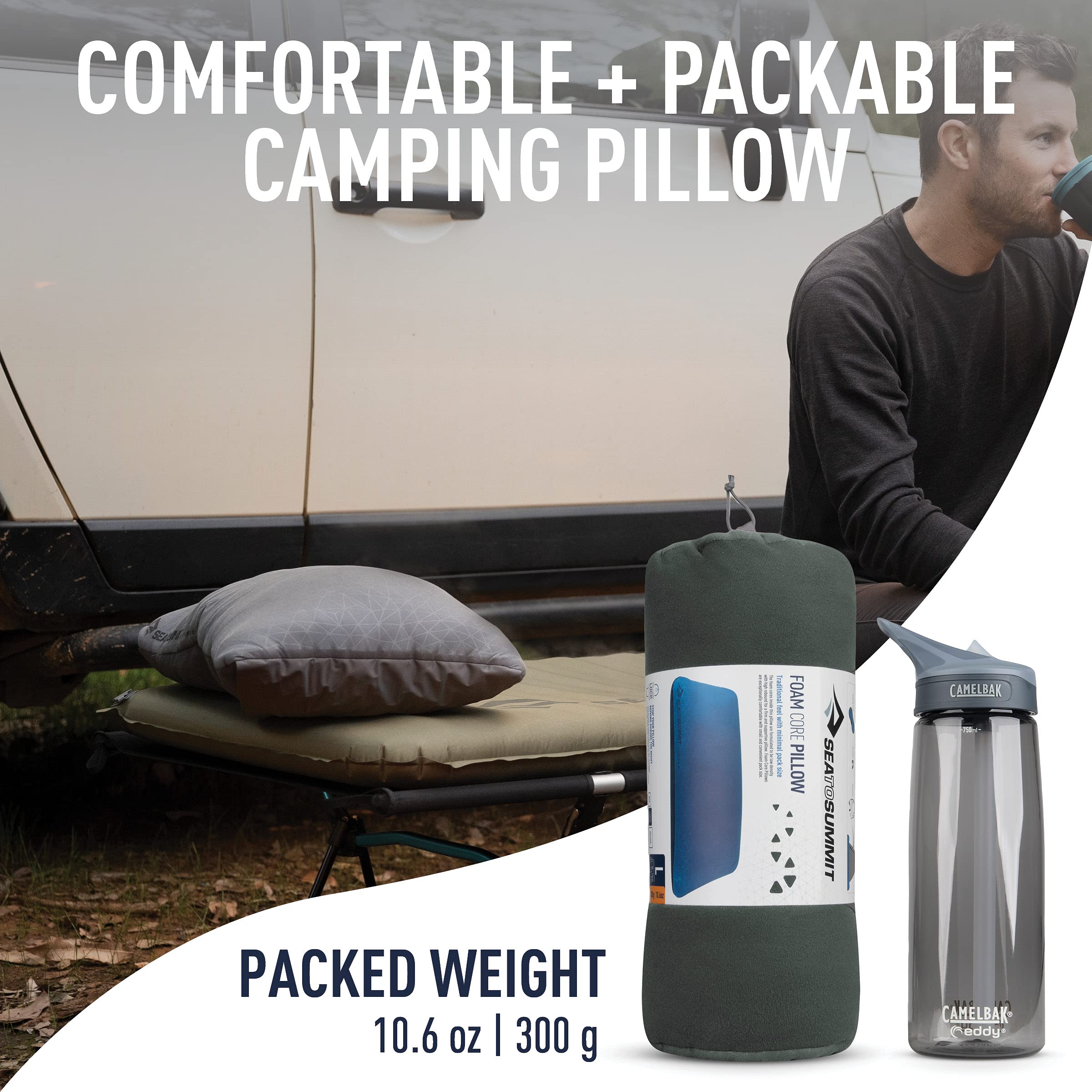 Sea to Summit FoamCore Pillow large size supports neck during travel