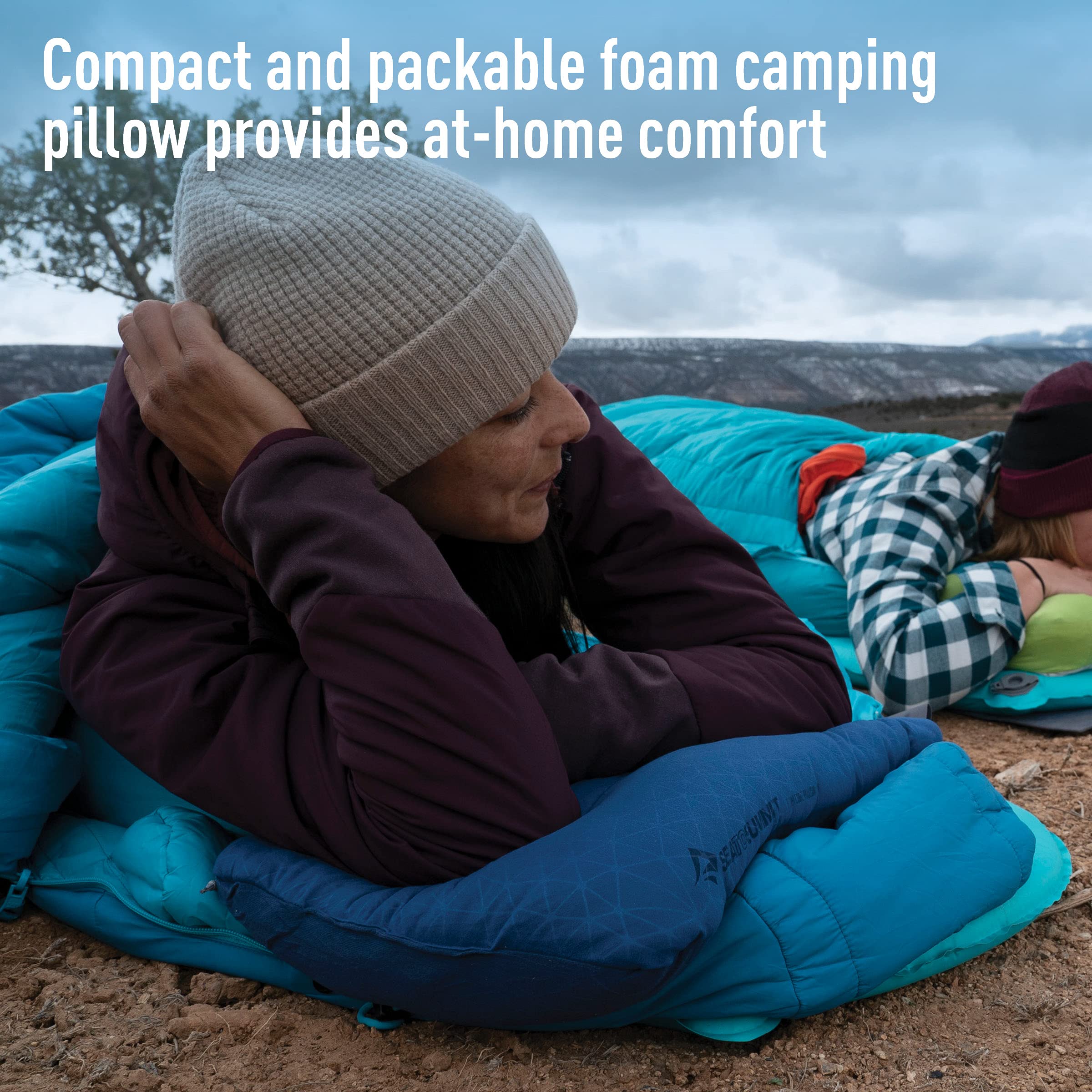 Sea to Summit FoamCore Pillow built-in pocket and compression tab for packing