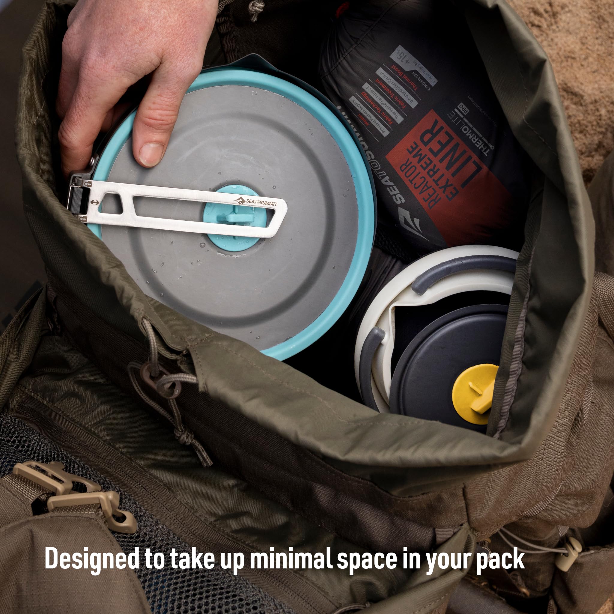 Sea to Summit Frontier 1L hard-anodized base for efficient heat transfer.