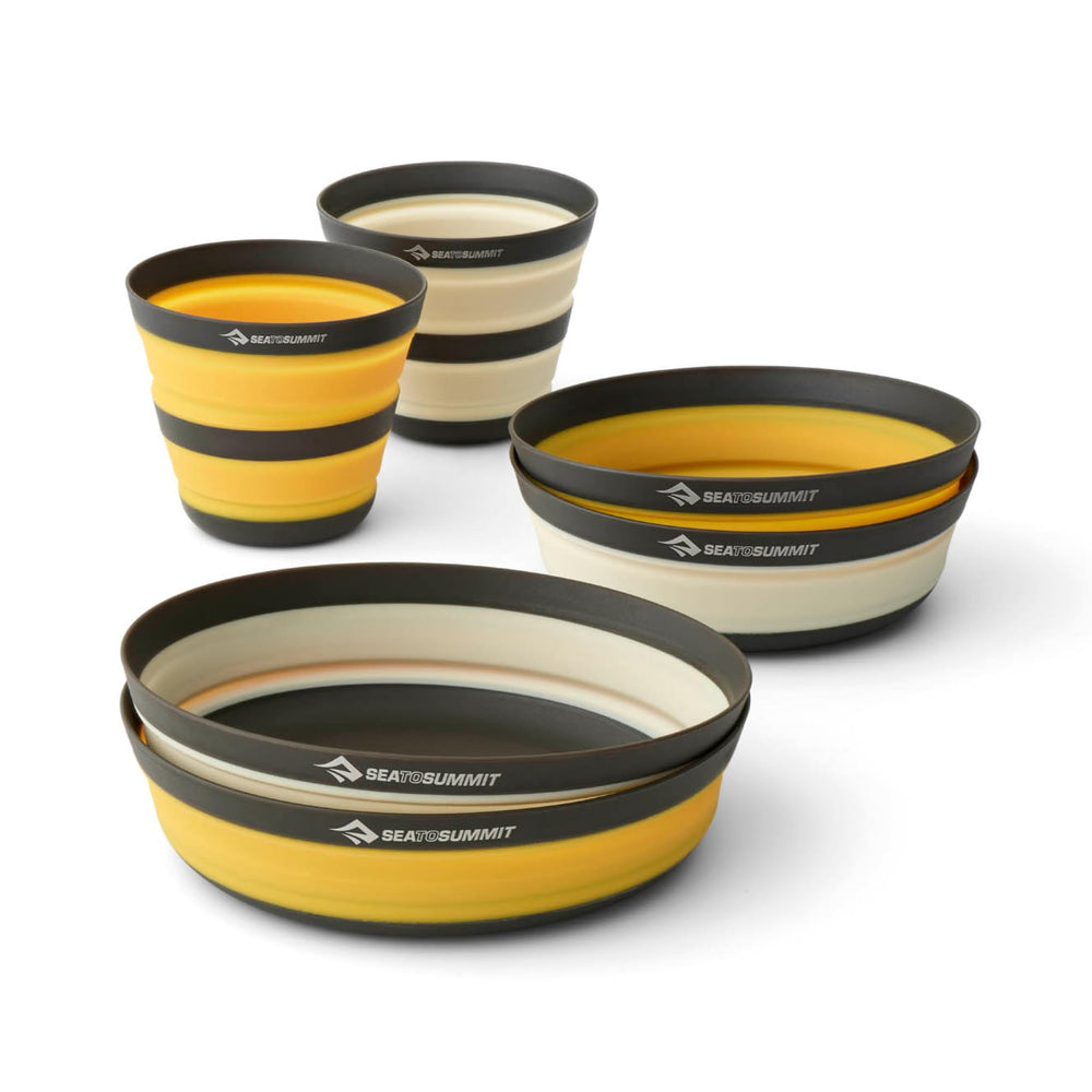 Sea to Summit Frontier medium bowls collapsed for compact backpacking meals.
