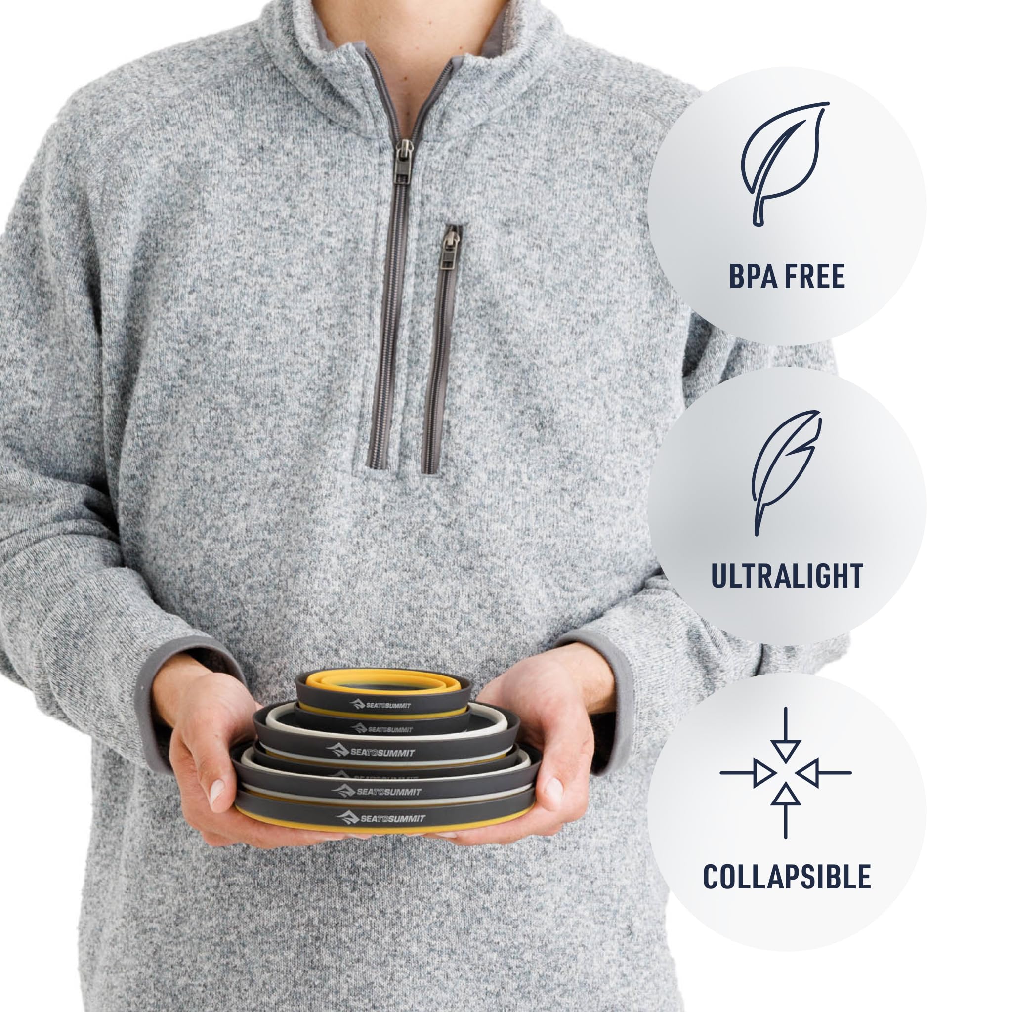 Sea to Summit Frontier bowls nested together for easy packing.