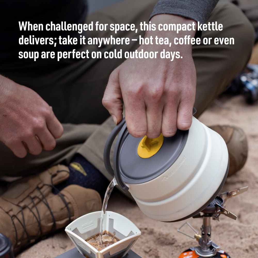 Sea to Summit Frontier folded kettle for compact packing and space savings.