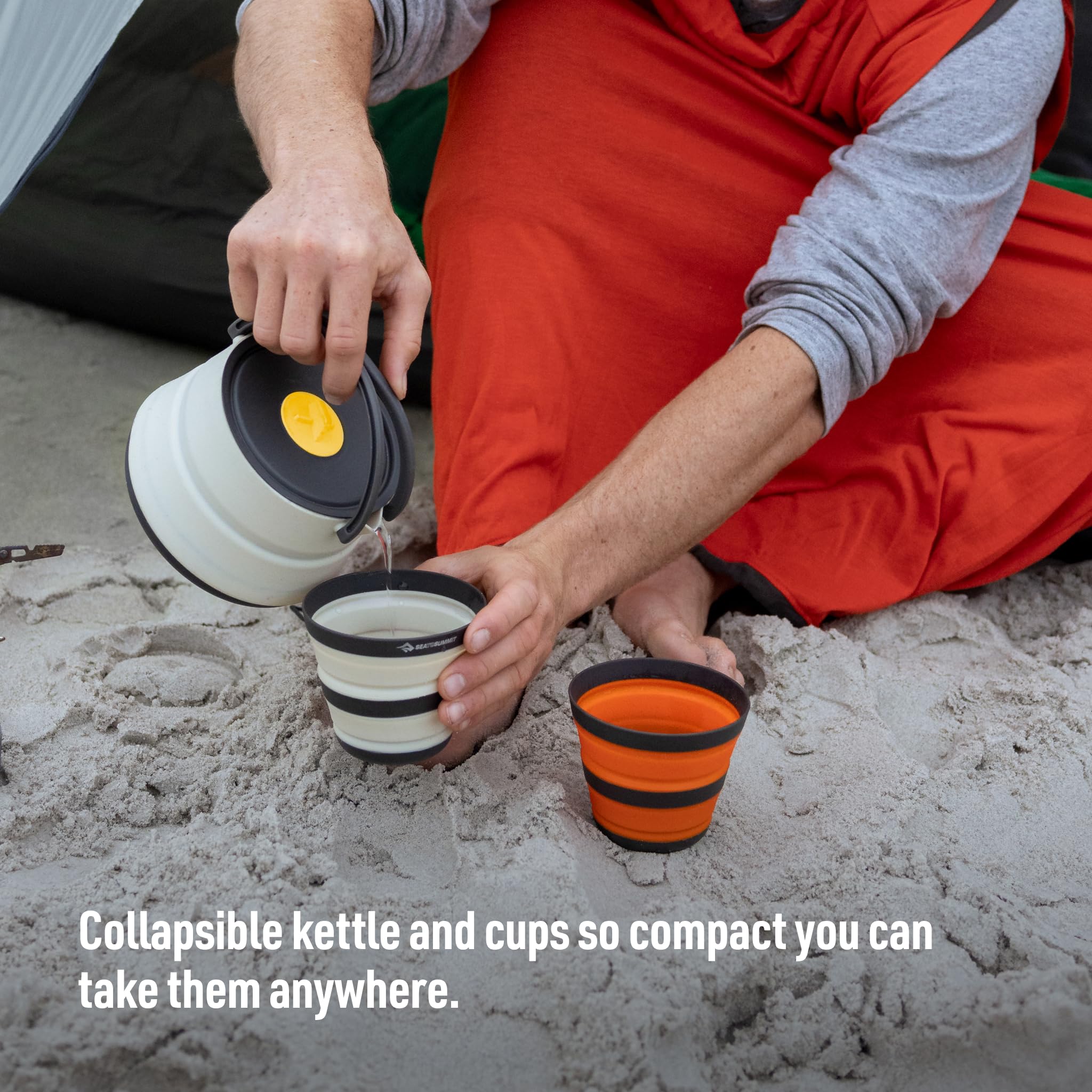 Sea to Summit Frontier kettle in-use over camp stove for quick meals