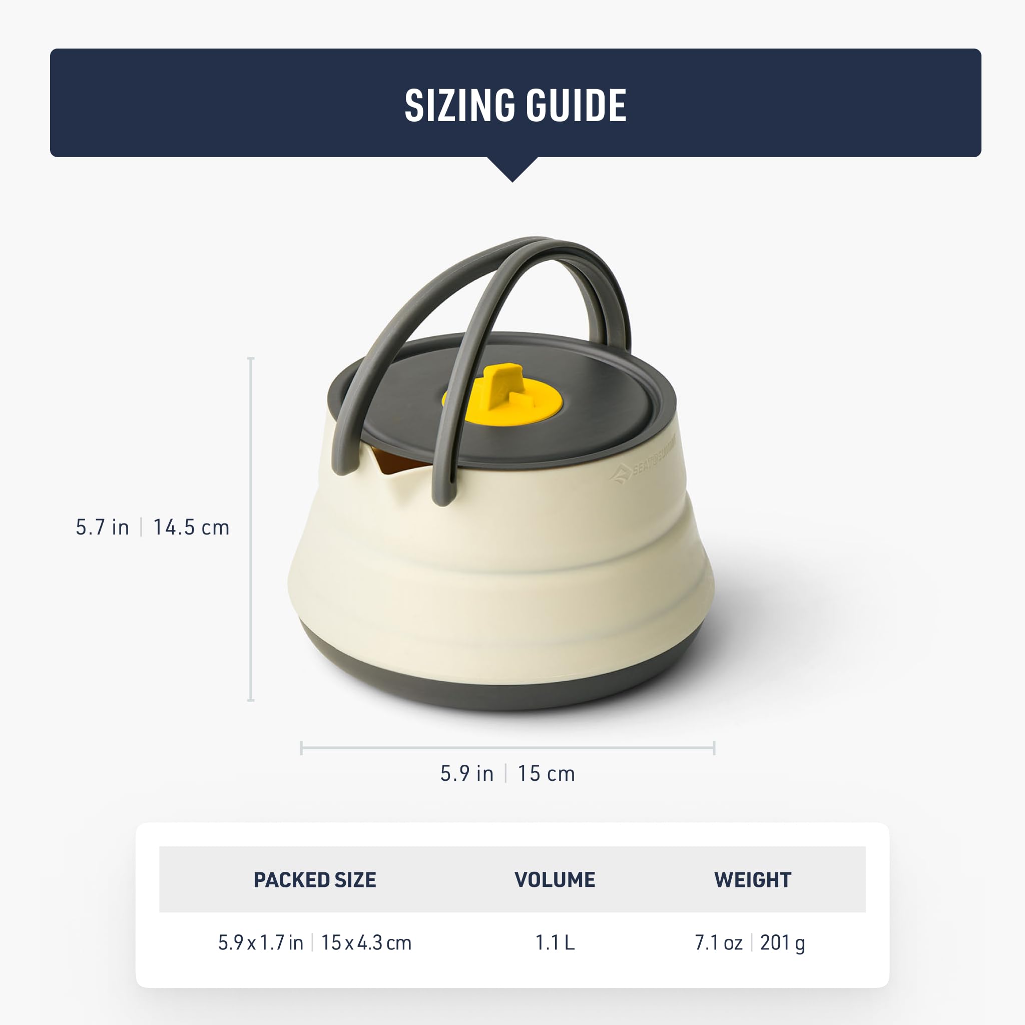 Sea to Summit Frontier kettle weighs 6.5 oz, ultralight for trips.
