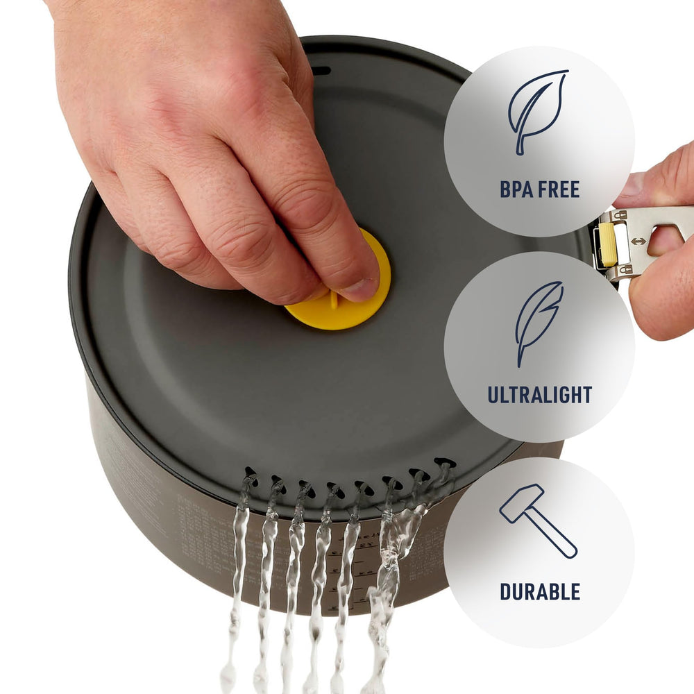 Sea to Summit Frontier Ultralight 1.3L pot lid with LidKeep clips for secure storage.