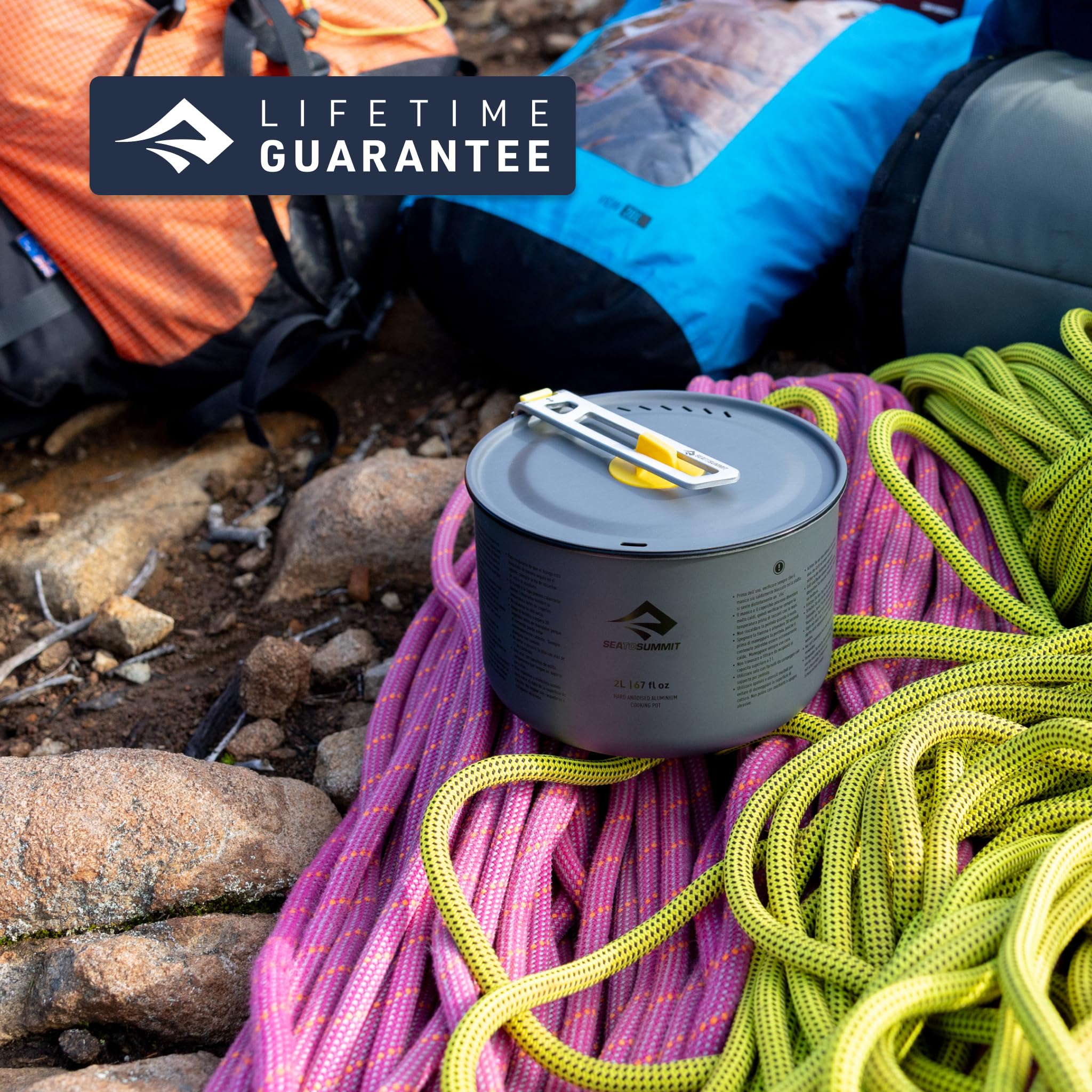 Sea to Summit Frontier Ultralight 1.3L pot with lifetime guarantee for backcountry confidence.