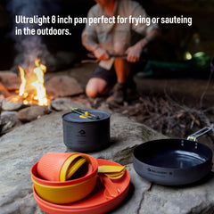 Sea to Summit Frontier 8in pan on stove—efficient heat transfer for quick meals