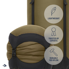 Sea to Summit 13L compression sack with flip-top lid enables quick access and tangle-free straps