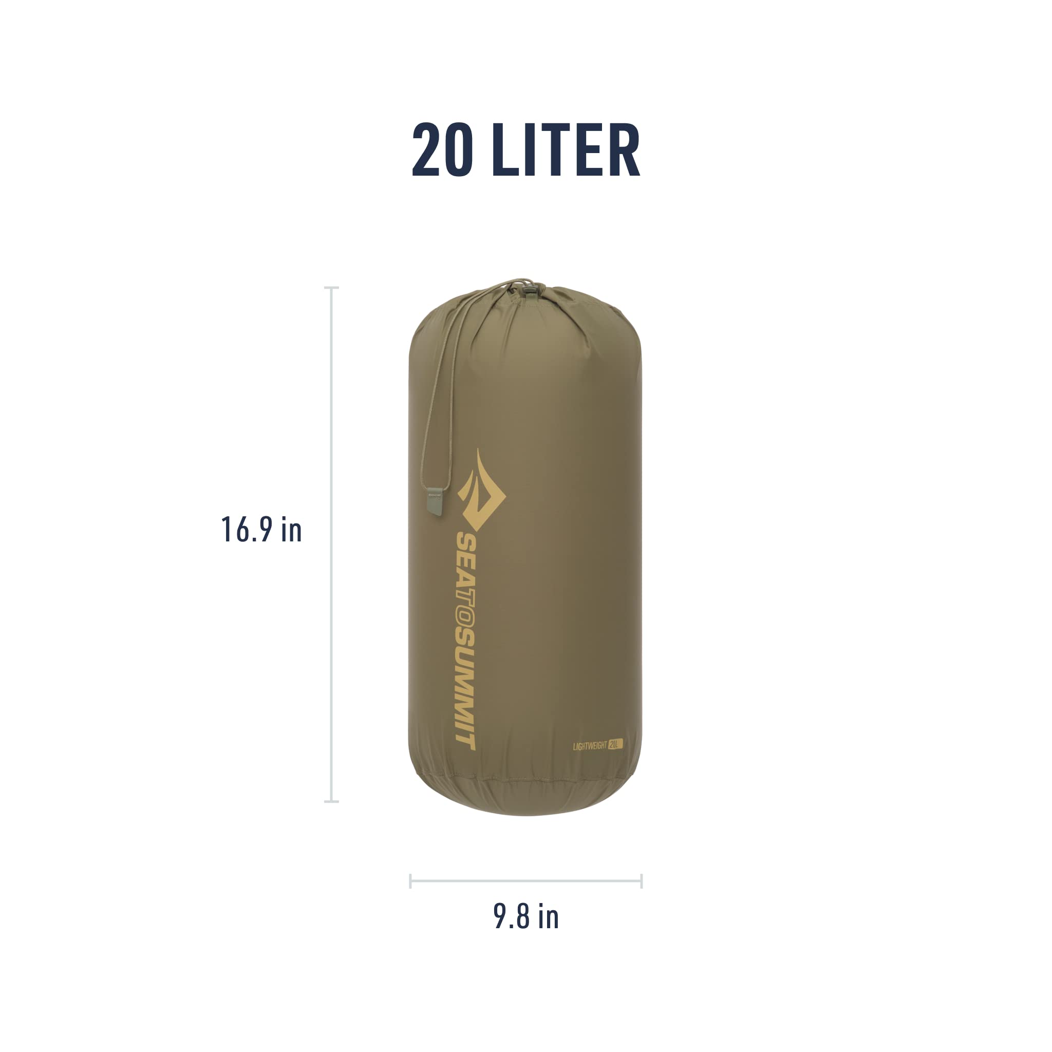 Sea to Summit 20L dimensions 9.8 by 16.9 inches for compact packing.