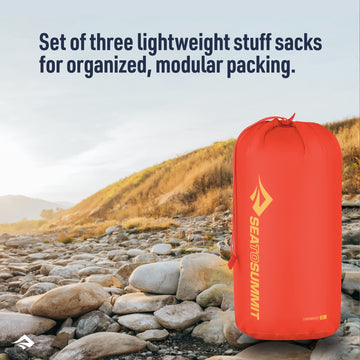 Sea to Summit lightweight stuff sack 8L helps separate clothing on trips