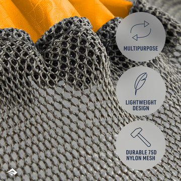 Sea to Summit mesh stuff sack 20L open drawcord enables fast packing and air drying.