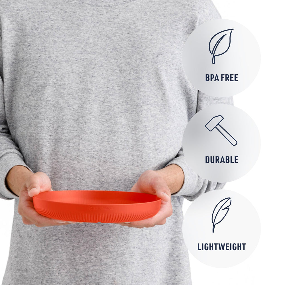 Sea to Summit Passage Camping Plate close-up shows durable EU polypropylene.