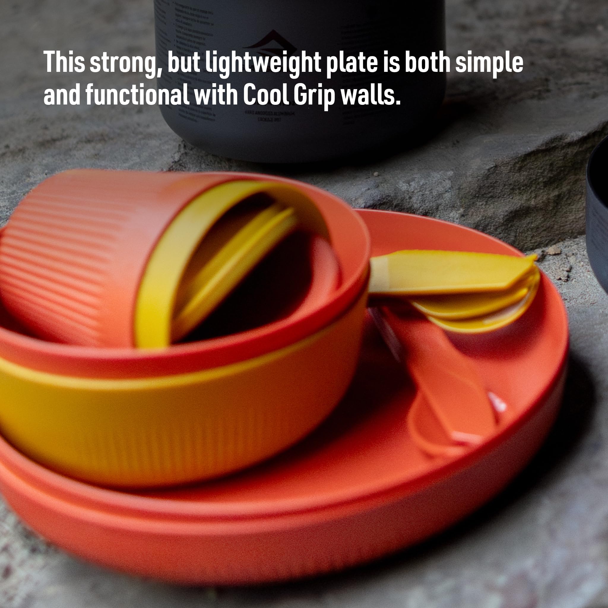 Sea to Summit Passage Camping Plate side view showing Cool Grip for secure handling.