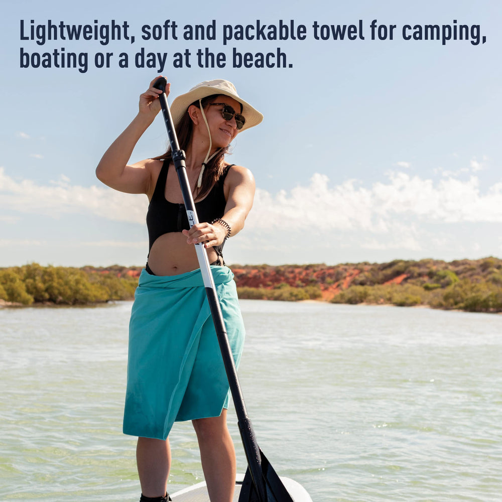 Sea to Summit pocket towel tucked in a pack for gym and travel.