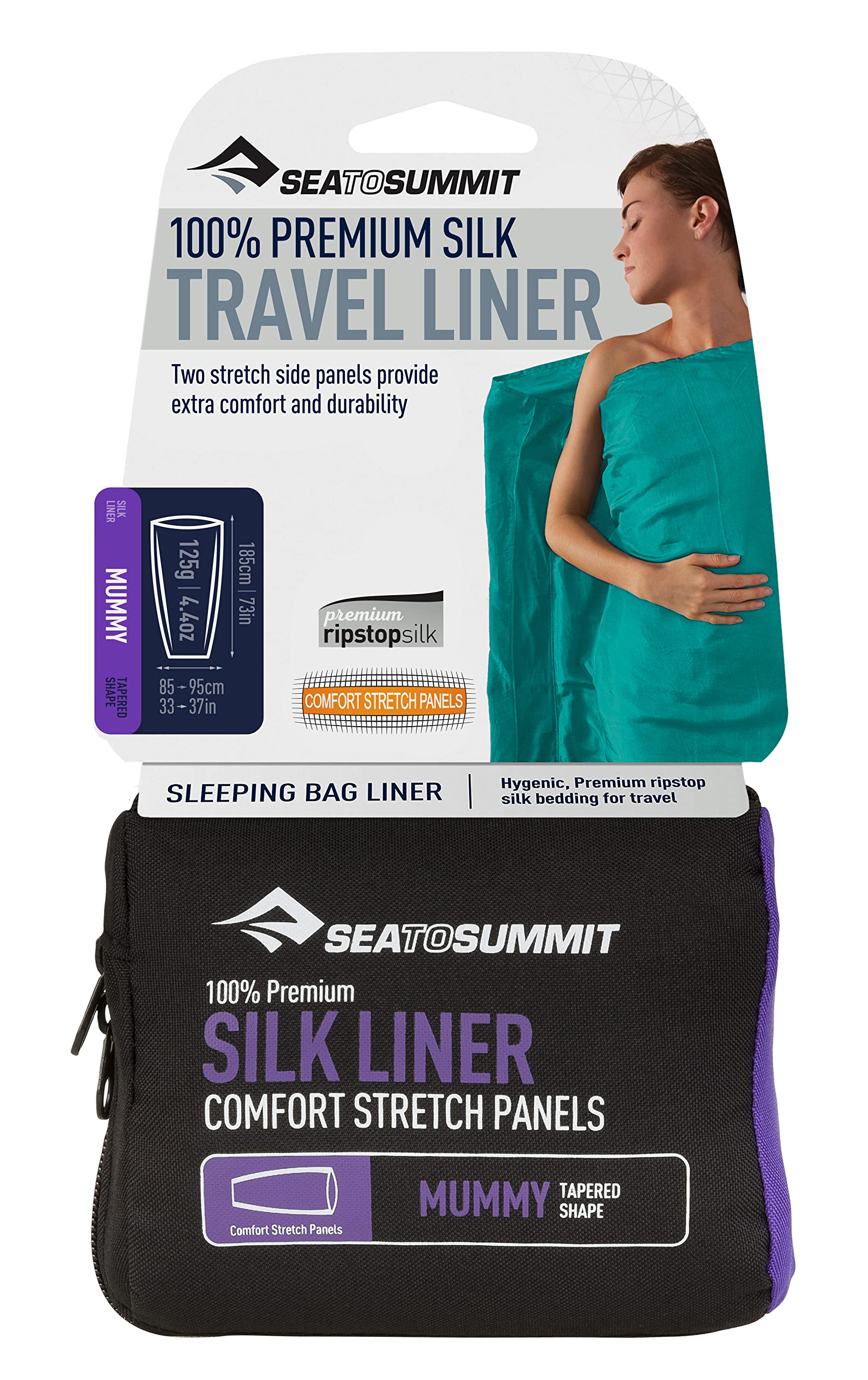 Sea to Summit Premium Silk liner, mummy without hood, ultralight comfort for travel