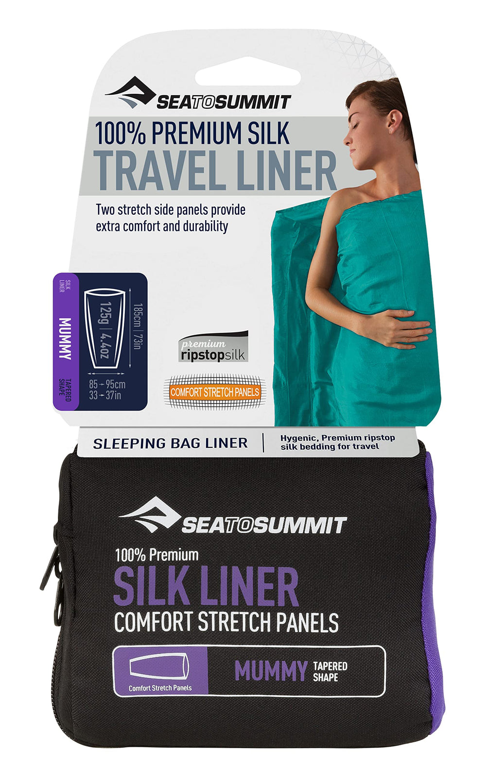 Sea to Summit Premium Silk liner, mummy without hood, ultralight comfort for travel