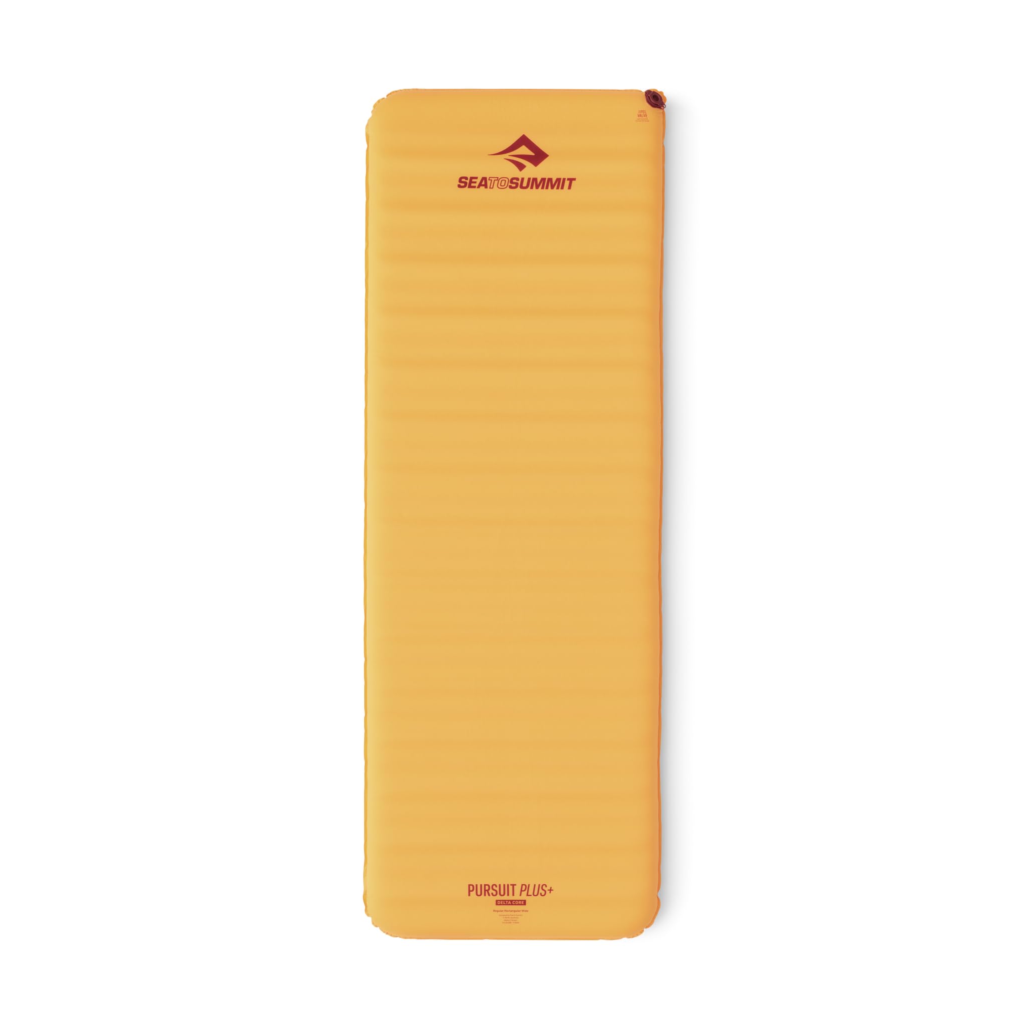 Sea to Summit Pursuit Plus rectangular mat with inflation valve offers quick setup for outdoor comfort