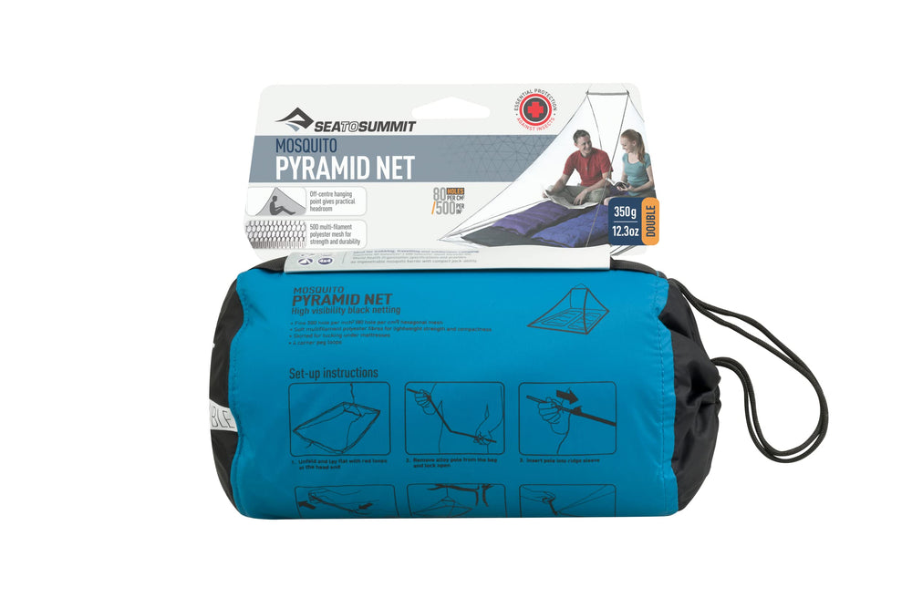 Sea to Summit Pyramid Net Shelter Double dimensions 94 by 66 by 51 inches.