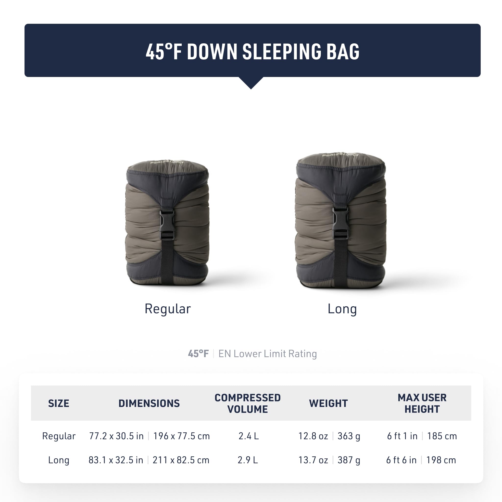Sea to Summit Spark 45-degree ultralight bag uses 850+ fill down for warmth
