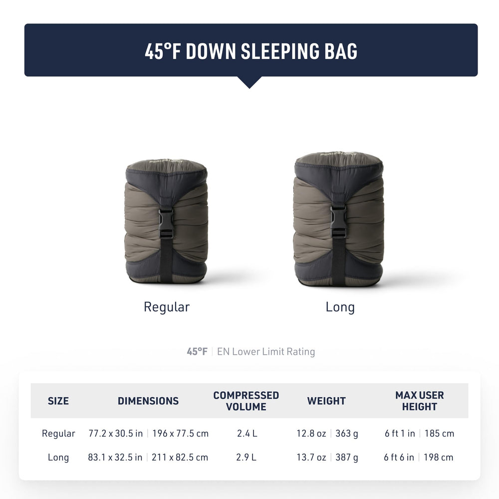 Sea to Summit Spark 45-degree ultralight bag uses 850+ fill down for warmth
