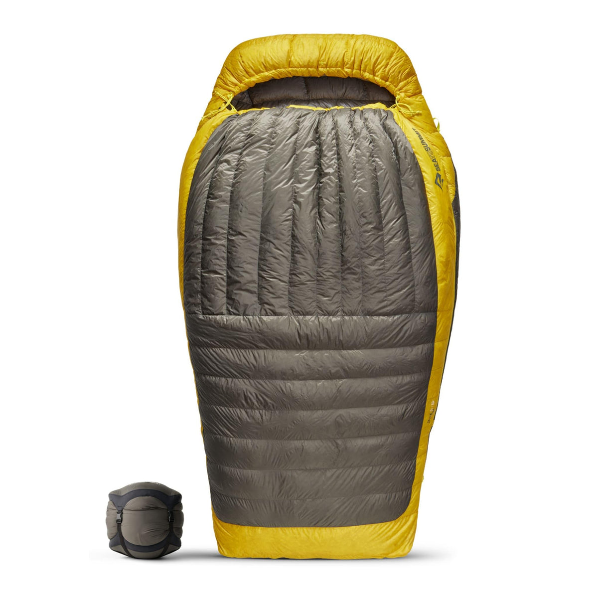 Sea to Summit Spark regular bag closed hood view highlighting compact warmth for backpacking.