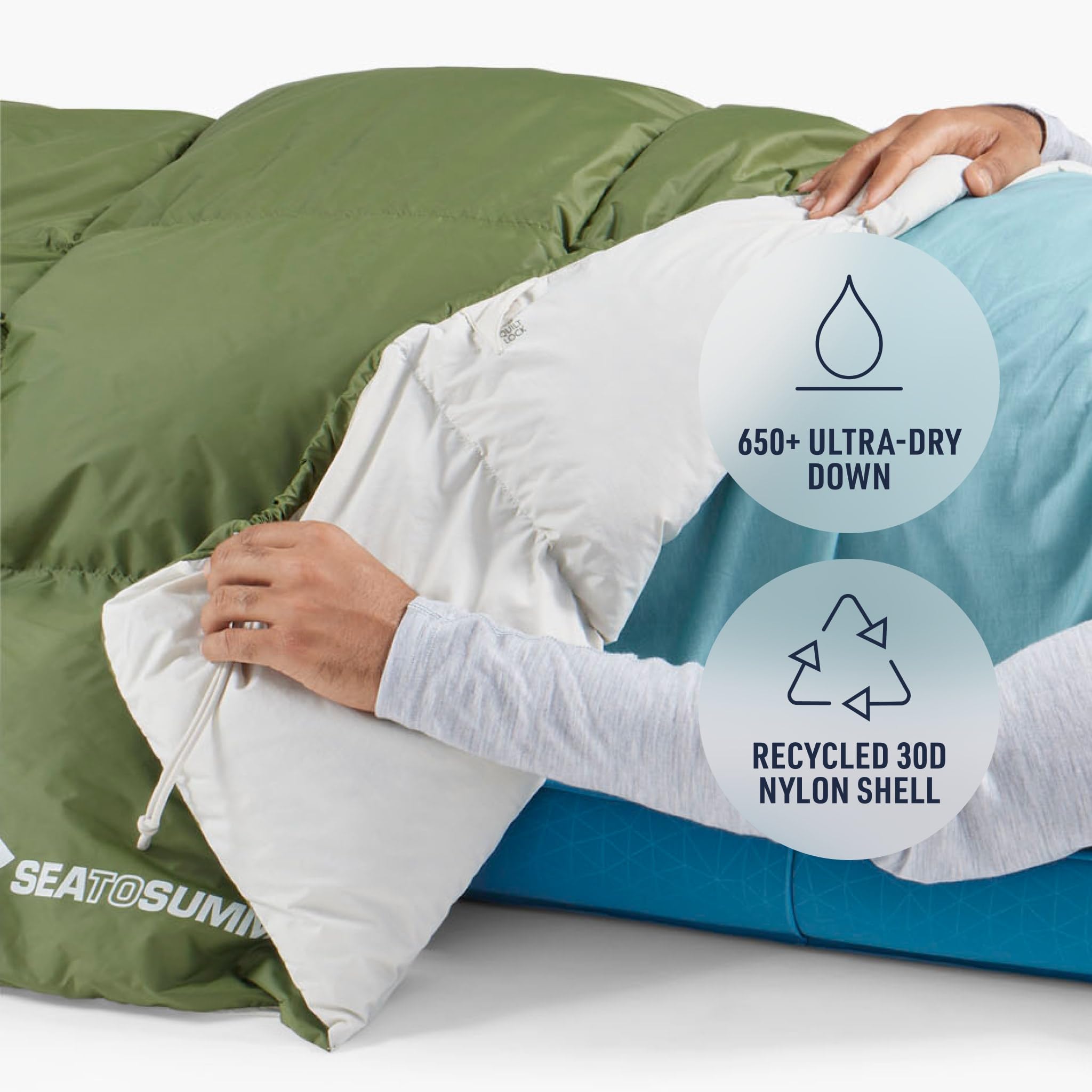 QuiltLock lets you attach to a Sea to Summit sleeping bag for extra warmth.
