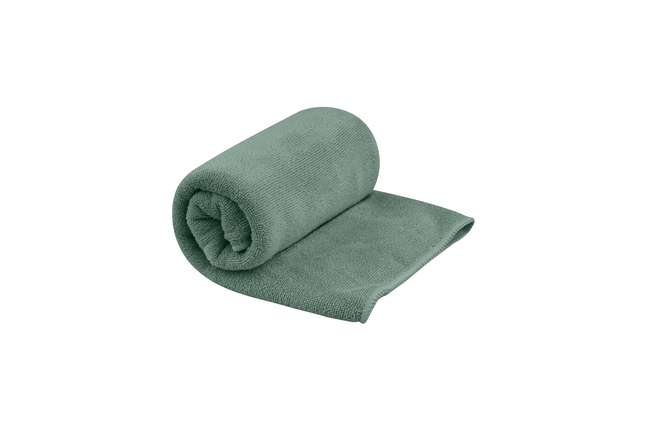 Sea to Summit Tek Towel Small Sage Green folded for easy packing and plush comfort.