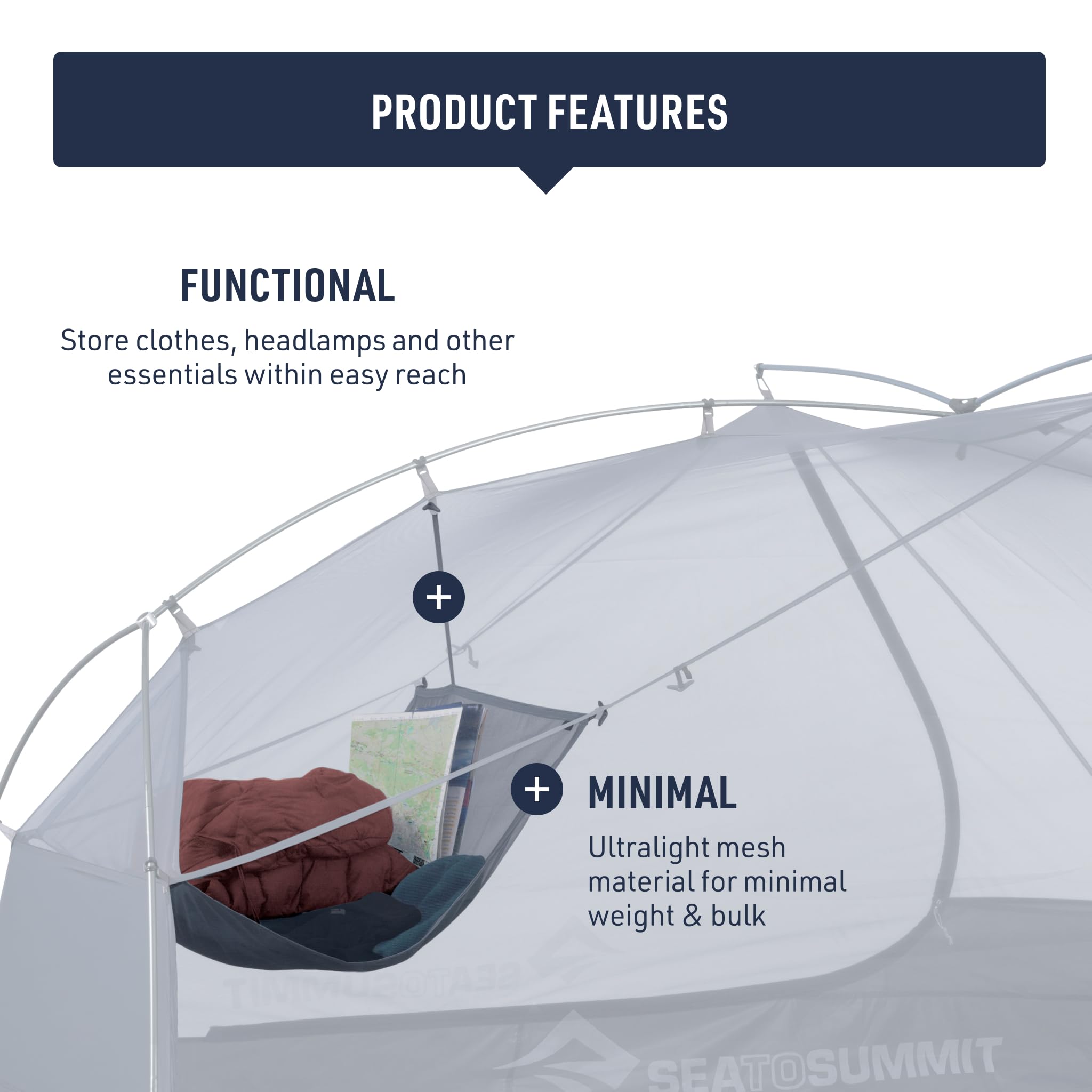 Sea to Summit Telos Gear Loft uses lightweight 15D mesh for compact storage.