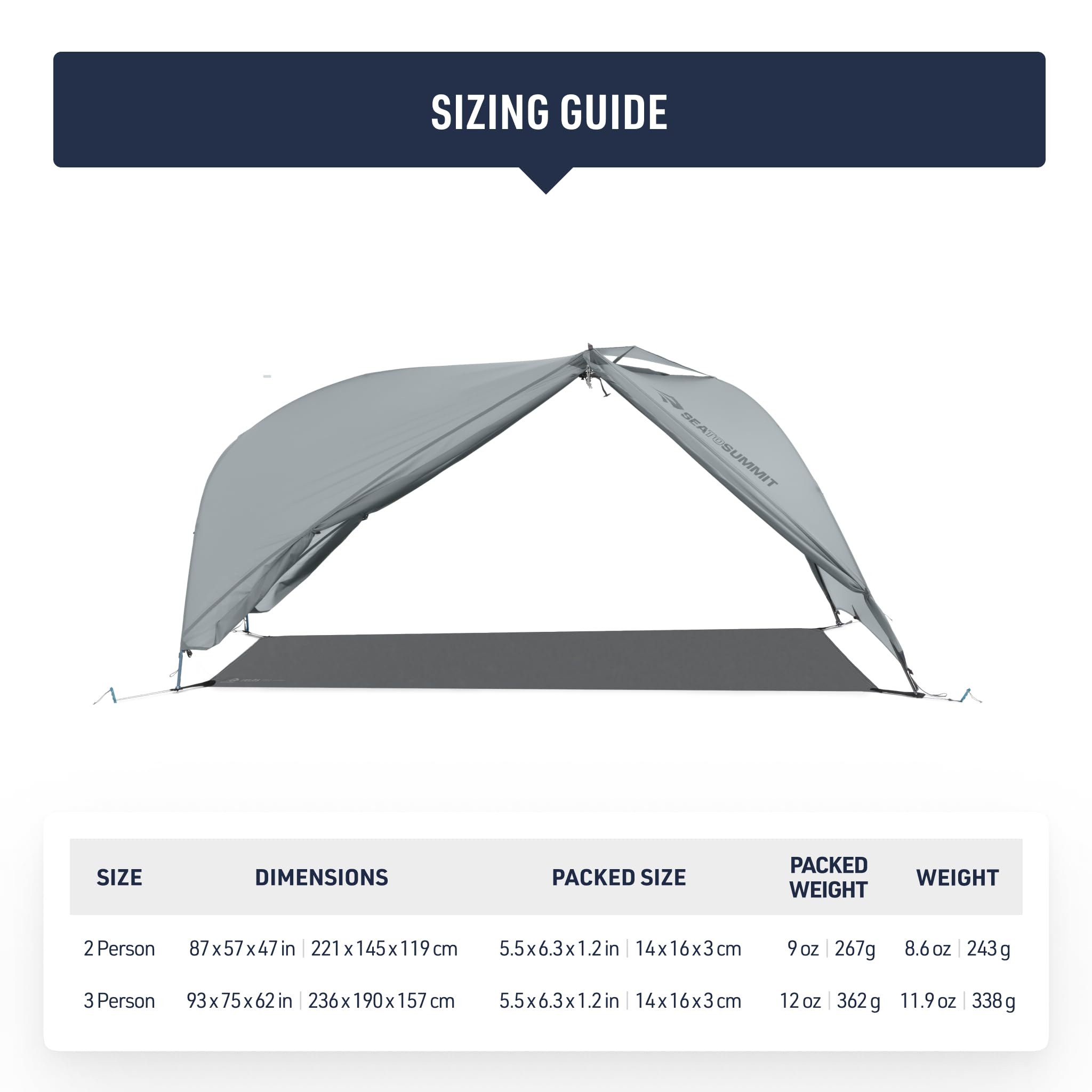 Sea to Summit Telos Lightfoot footprint precisely fits Telos 2P tents for Fly Only setups.