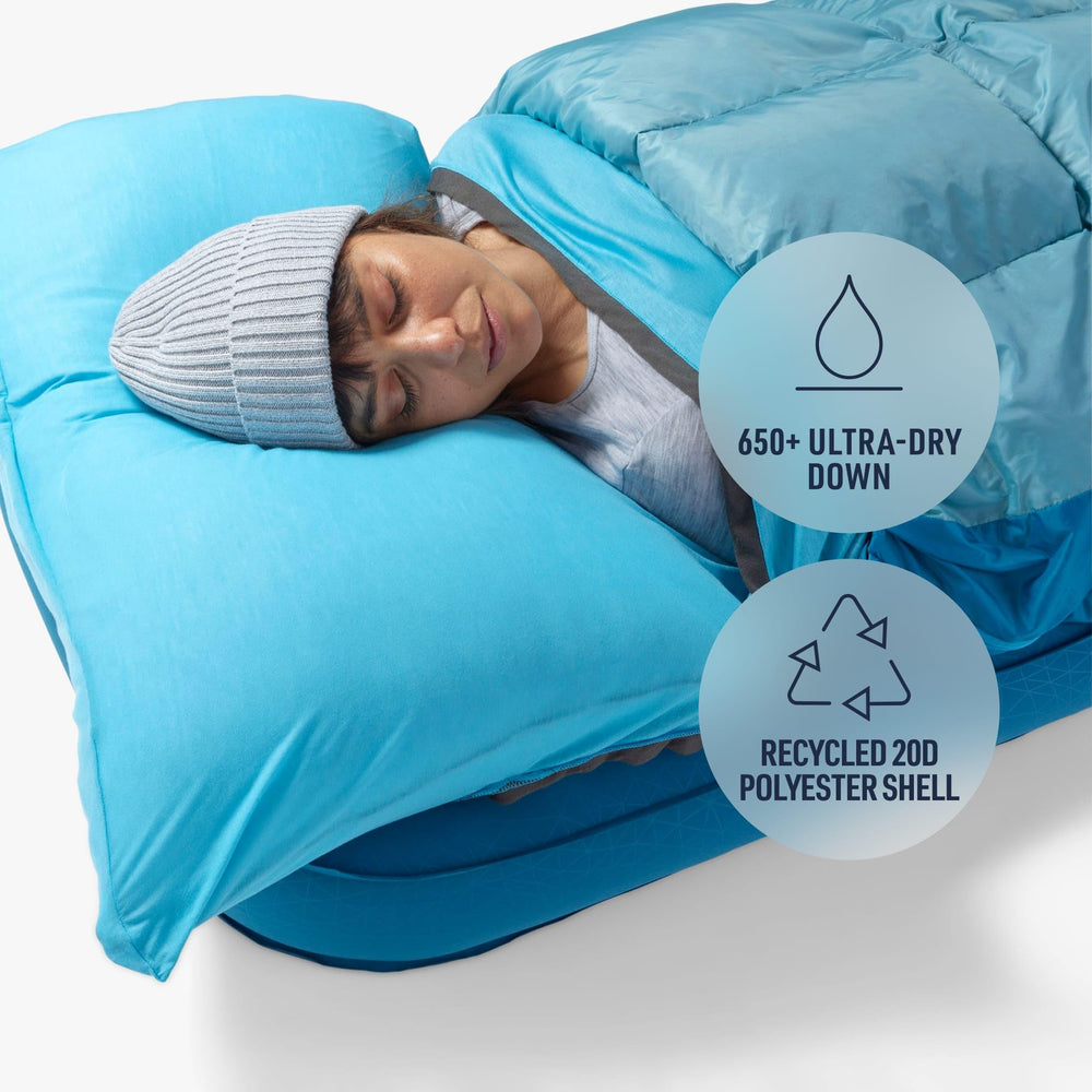 Sea to Summit Traveller blanket showing foot drawcords for adjustable warmth.