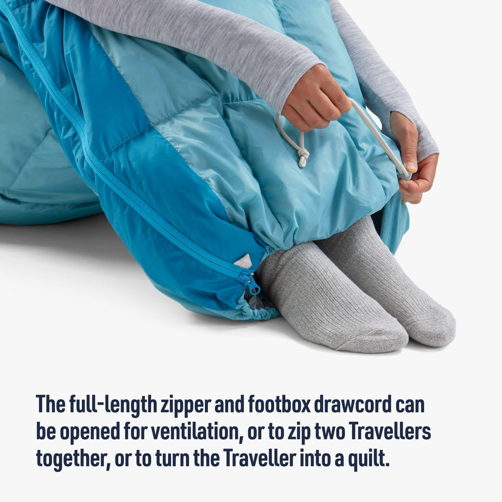 Sea to Summit Traveller blanket showing shoulder drawcord for added warmth.