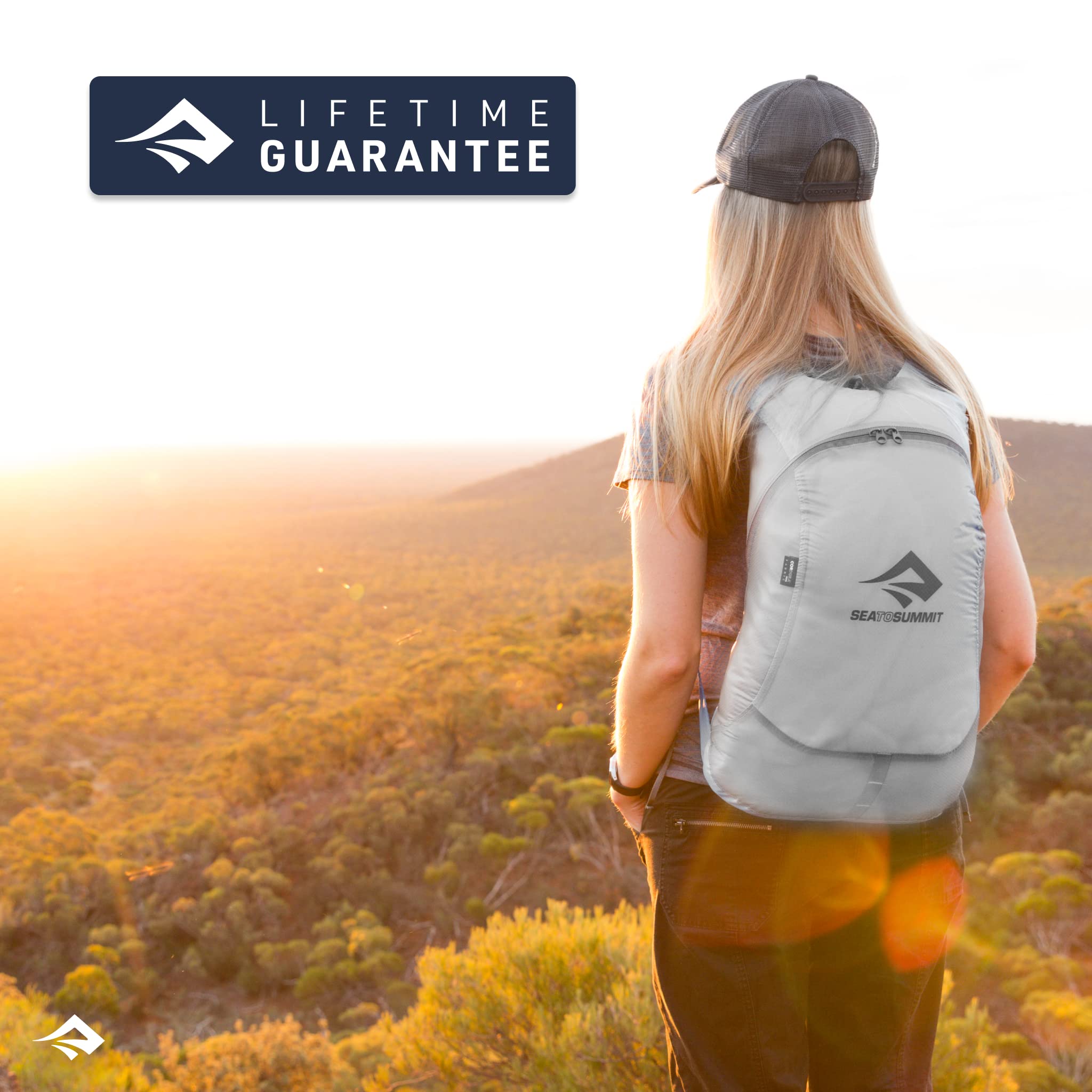 Sea to Summit Ultra-Sil Day Pack aluminum carabiner ready for gear attachment.